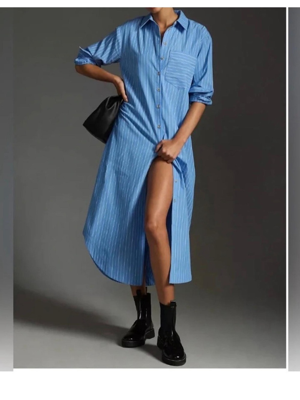 Anthropologie Maeve Mona Blue Striped Cotton Maxi Shirtdress Preppy Medium